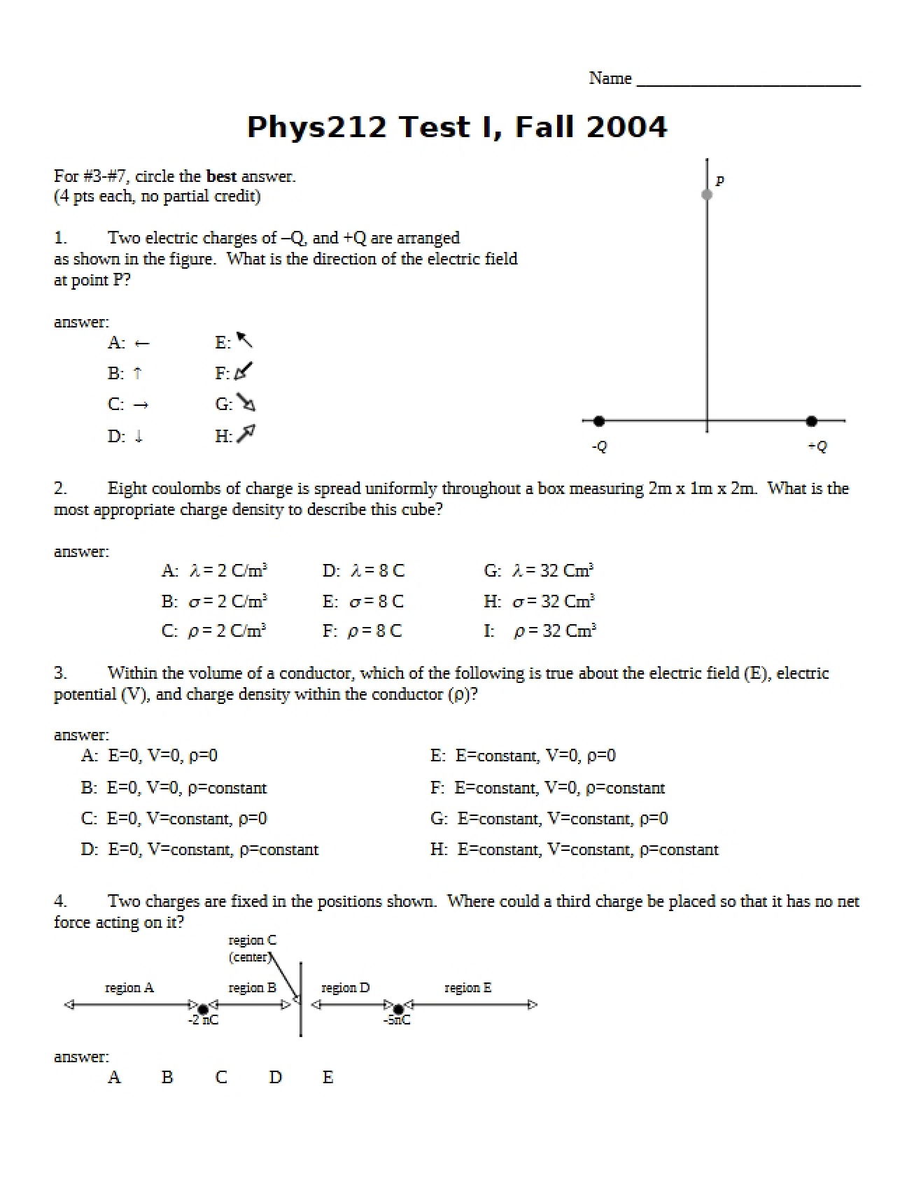 Physics 212 Test I