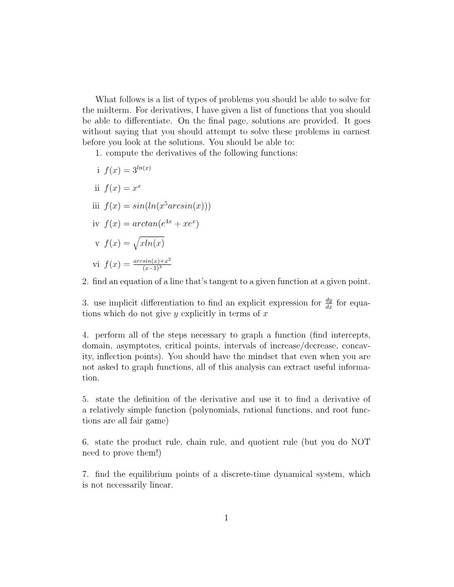 Problems and Solutions for Calculus Midterm Exam