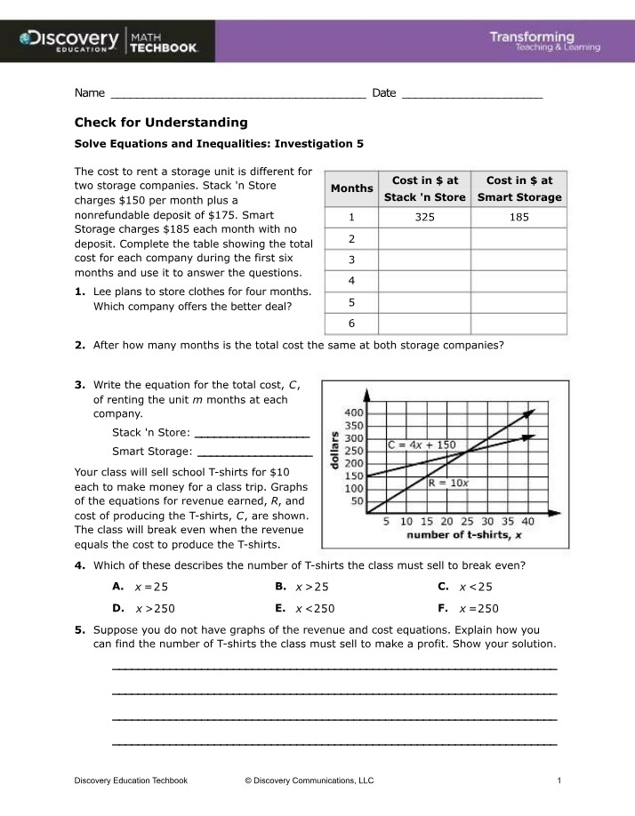 Investigation 5 - Solving Equations and Inequalities