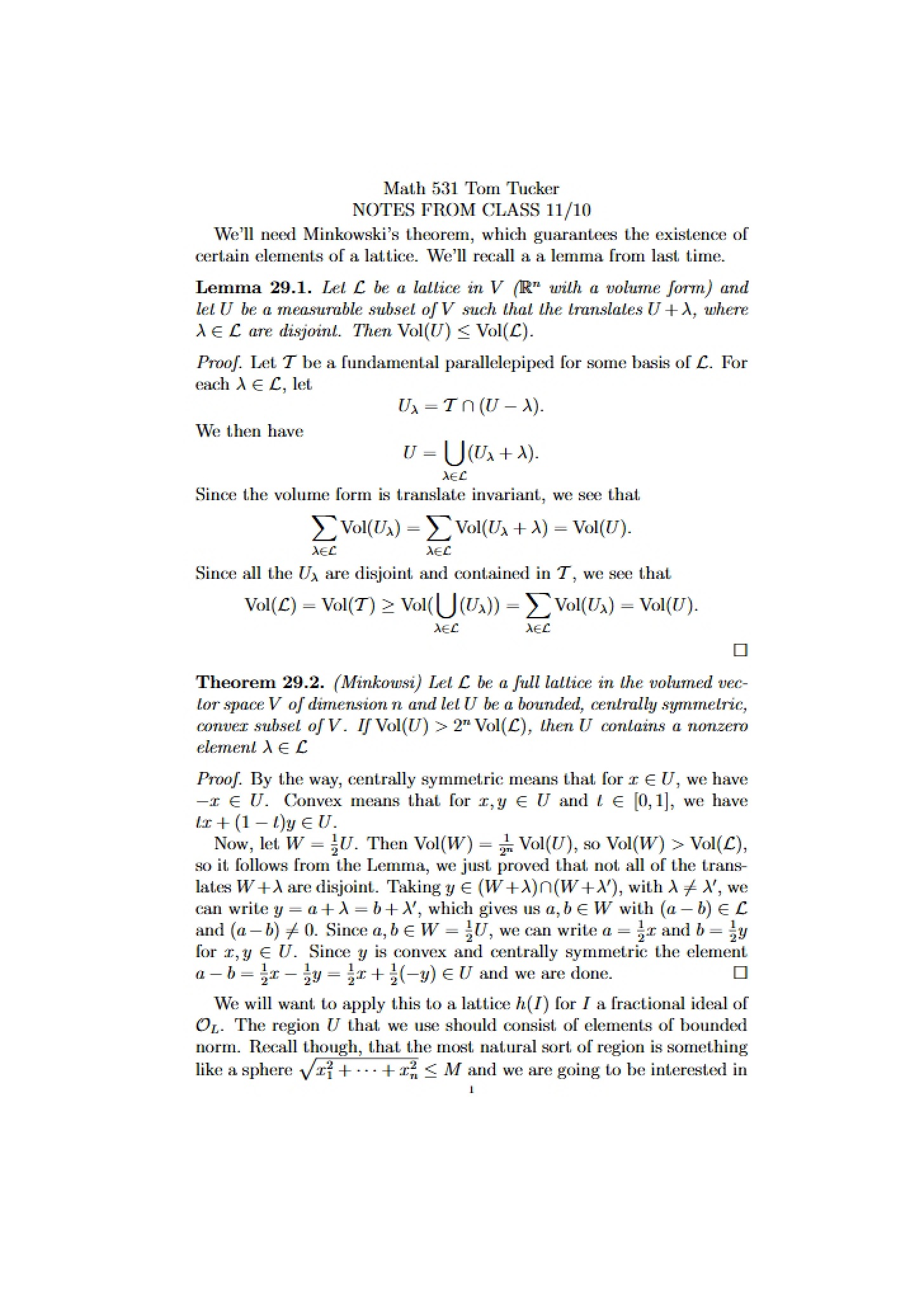 Notes from Nov 10 Class (Math 531)