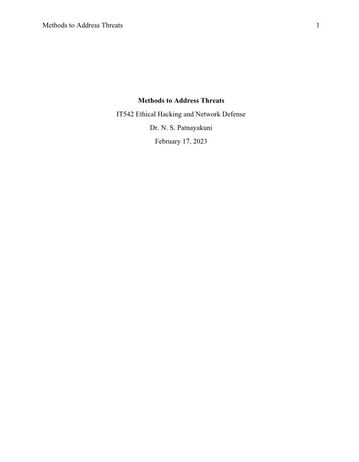 IT542 Lab Questions - Methods to Address Threats