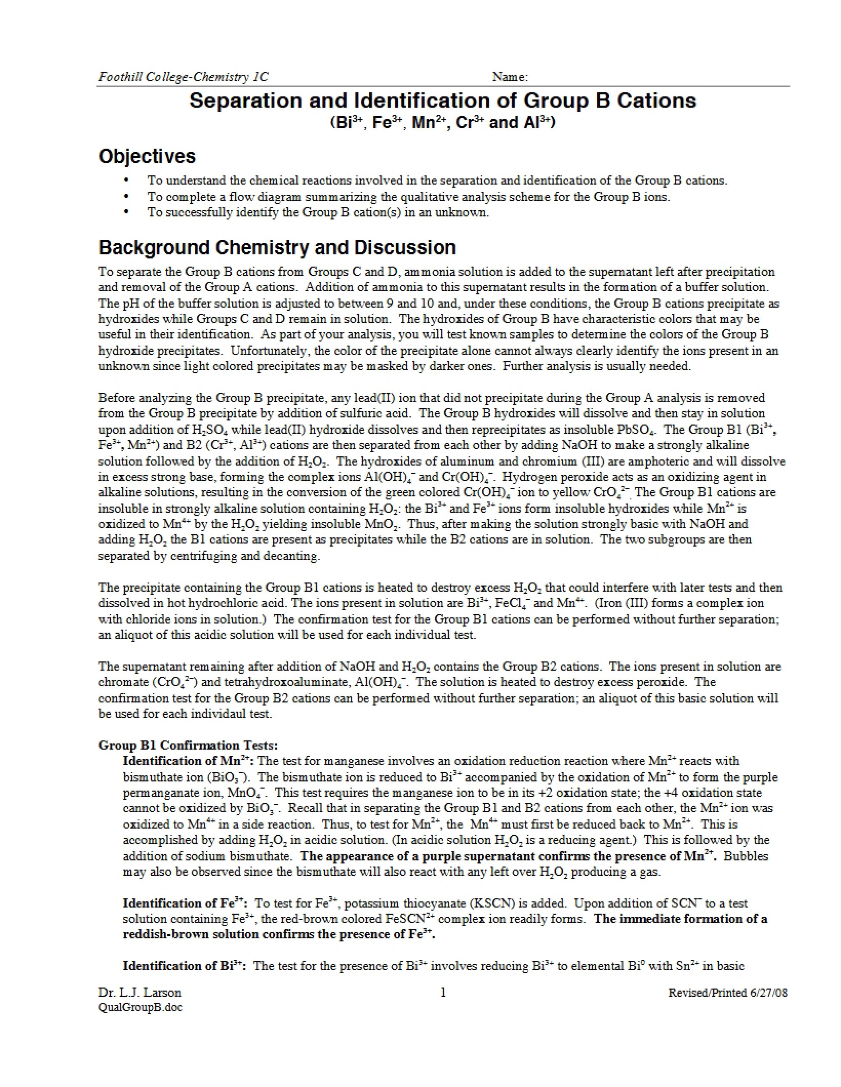 Group B Cations Identification and Separation