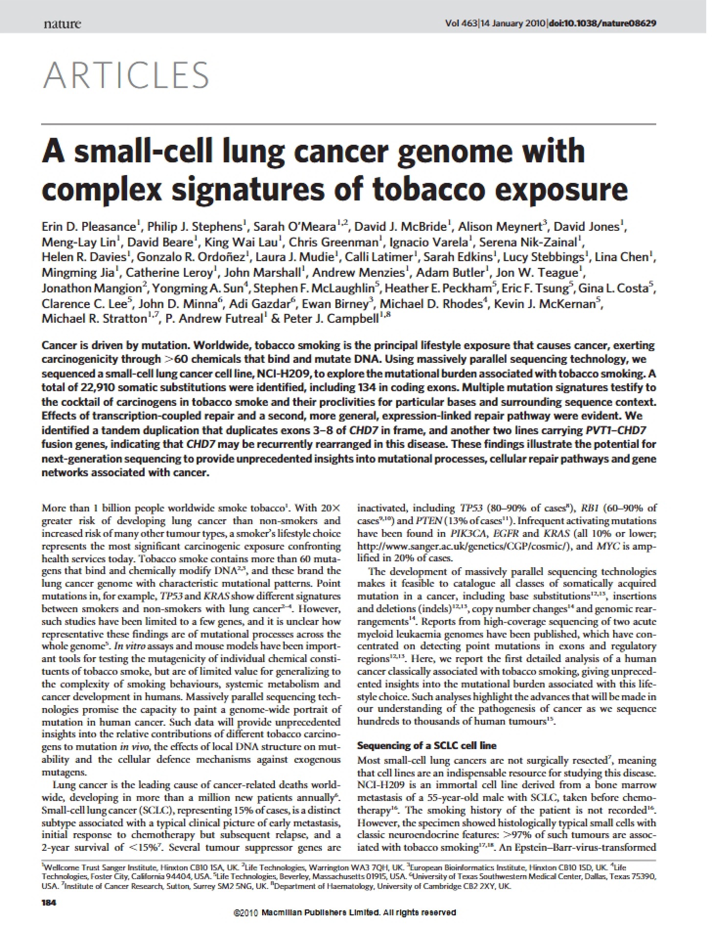 Tobacco Exposure Signatures in Small-Cell Lung Cancer Genome