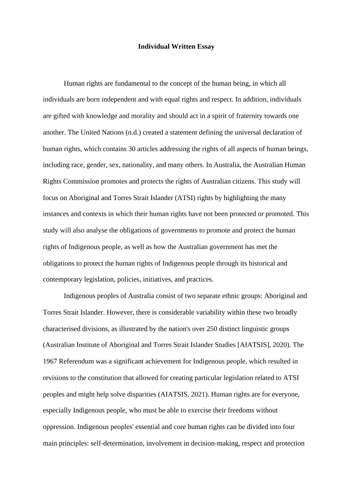 Written Essay on Protecting Aboriginal and Torres Strait Islander Rights