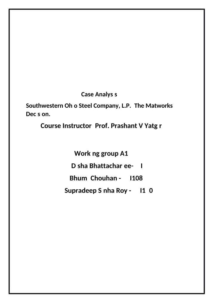 Working Group Assignment A1