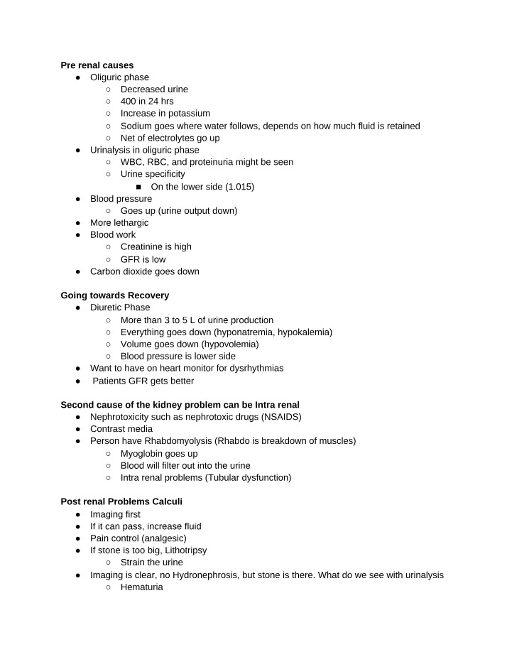 Kidney Problems - Pre, Intra, and Post Renal Causes