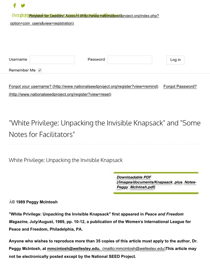 White Privilege - Unpacking the Invisible Knapsack