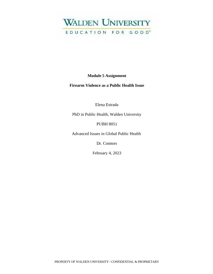 Firearm Violence as a Public Health Issue - Module 5 Assignment