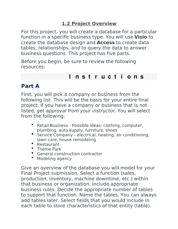 Business Database Design and Overview