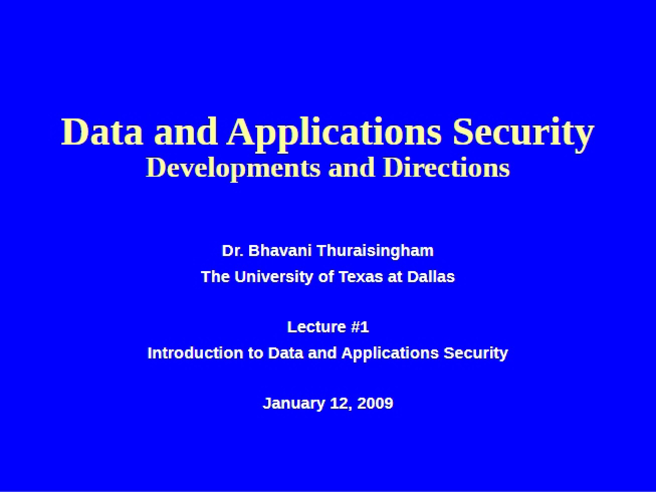 Lecture 1 An Overview of Data and Applications Security