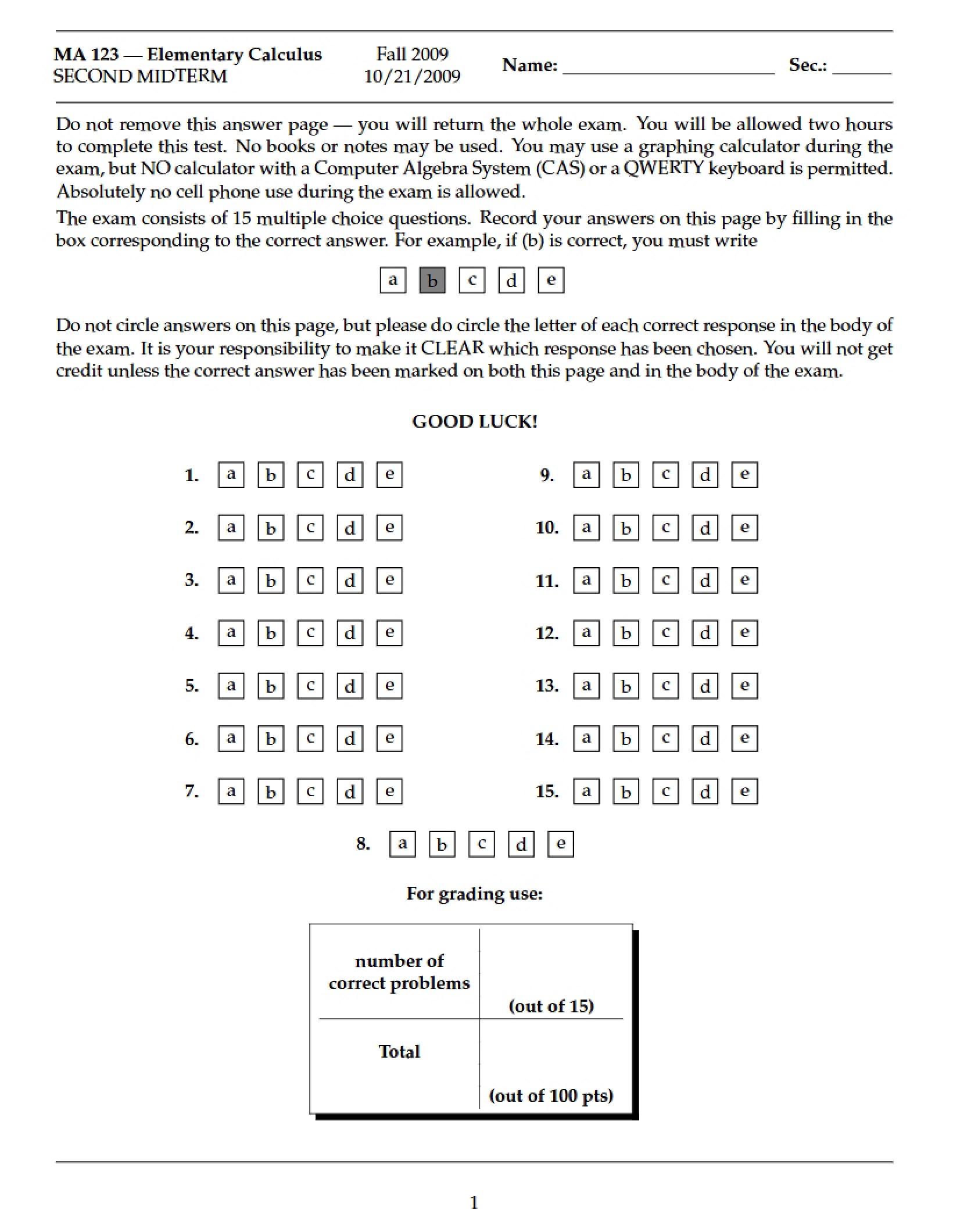 Second Midterm Elem Calculus
