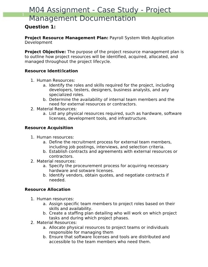 Payroll System Resource Management Plan