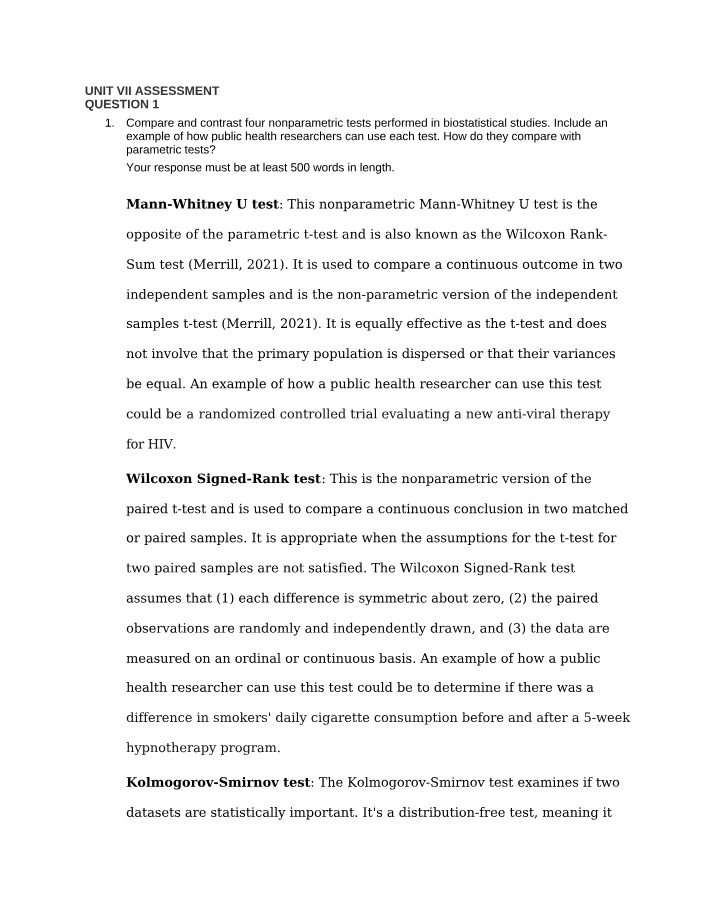 Biostatistical Studies - Comparing Nonparametric Tests