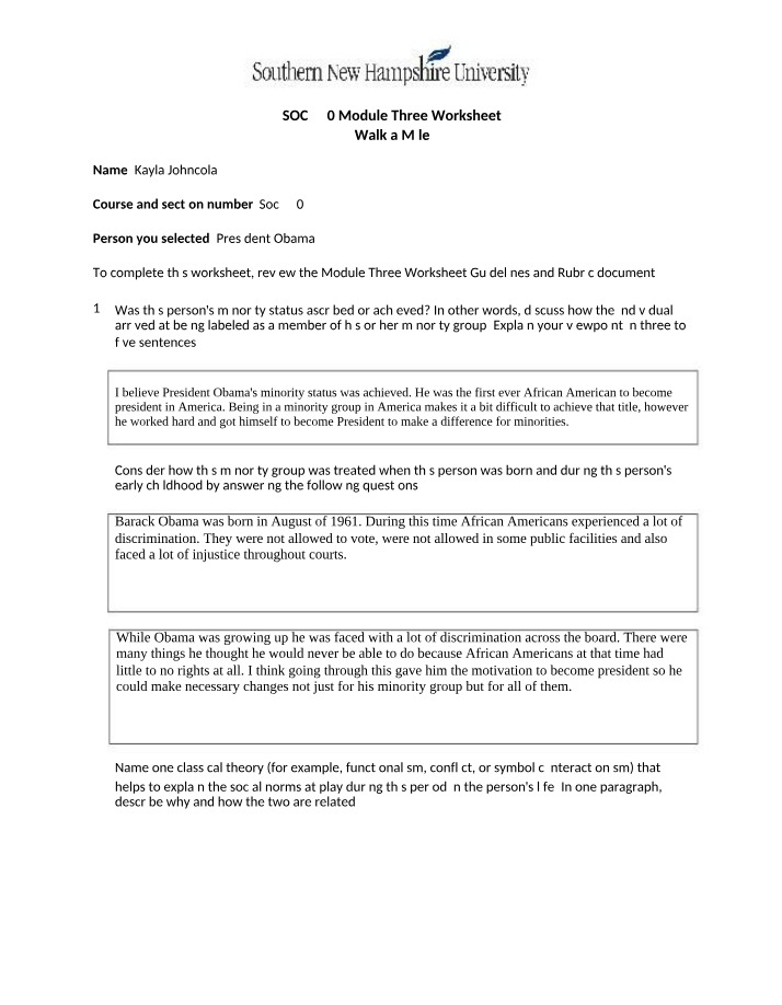 Worksheet for Module Three