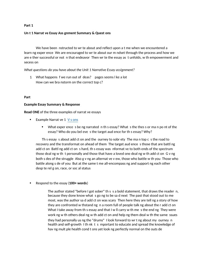 Unit 1 - Narrative Mode Analysis
