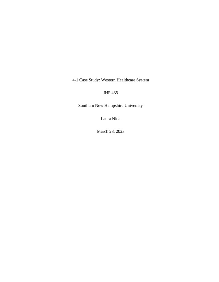 Western Healthcare System Case Study