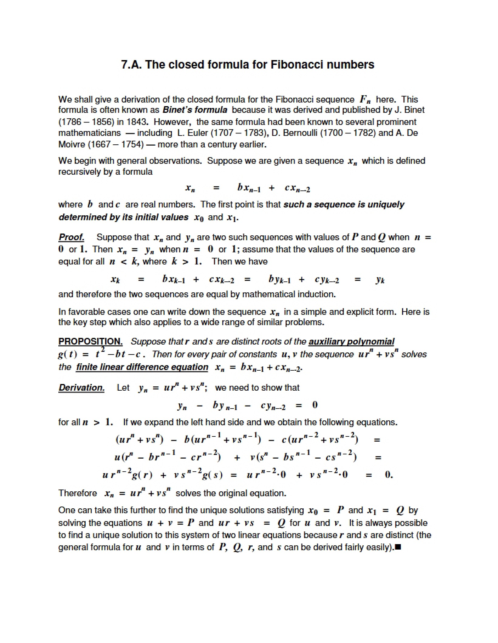 Sequence of Fibonacci Numbers