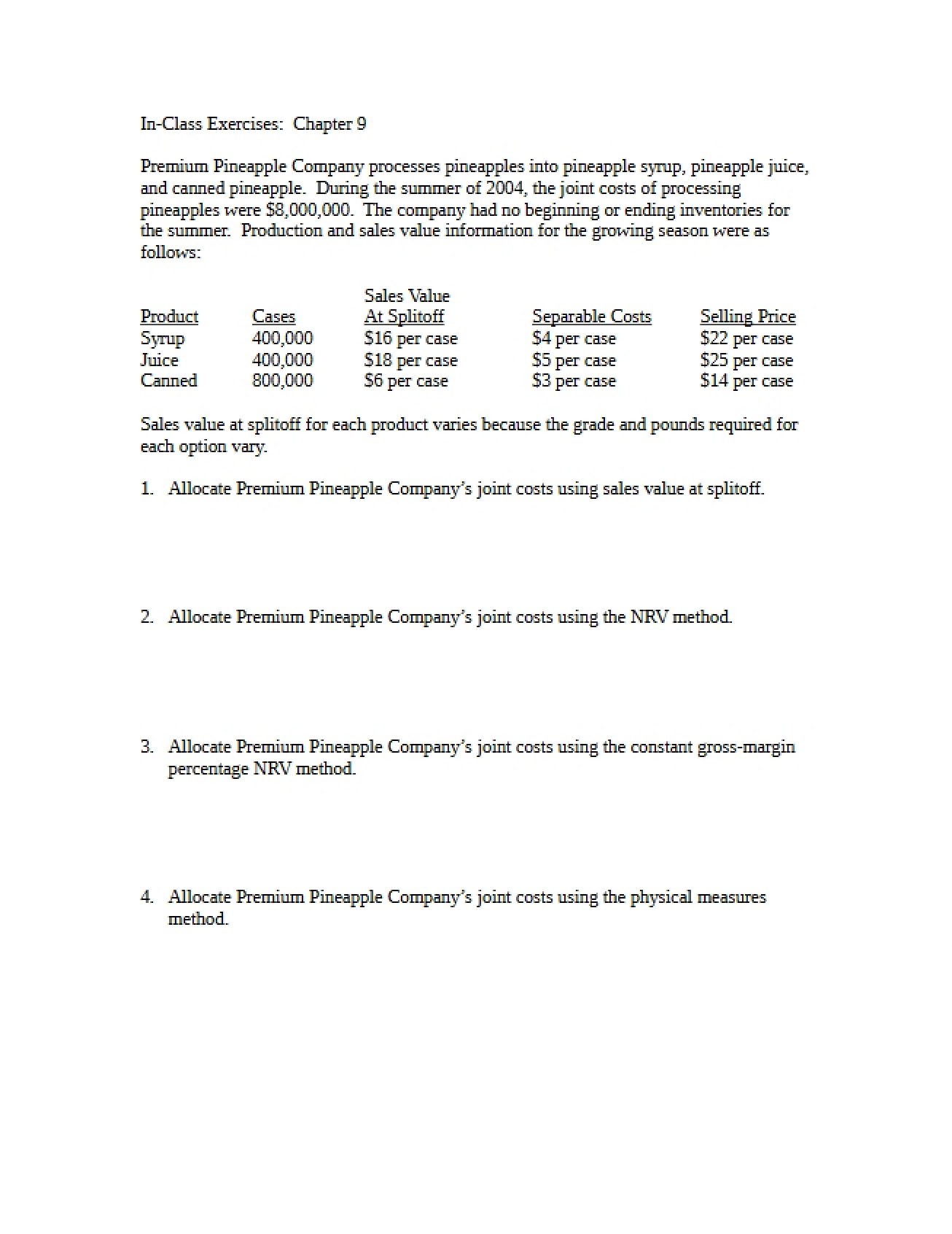 Ninth Handout for Intermediate Managerial Accounting