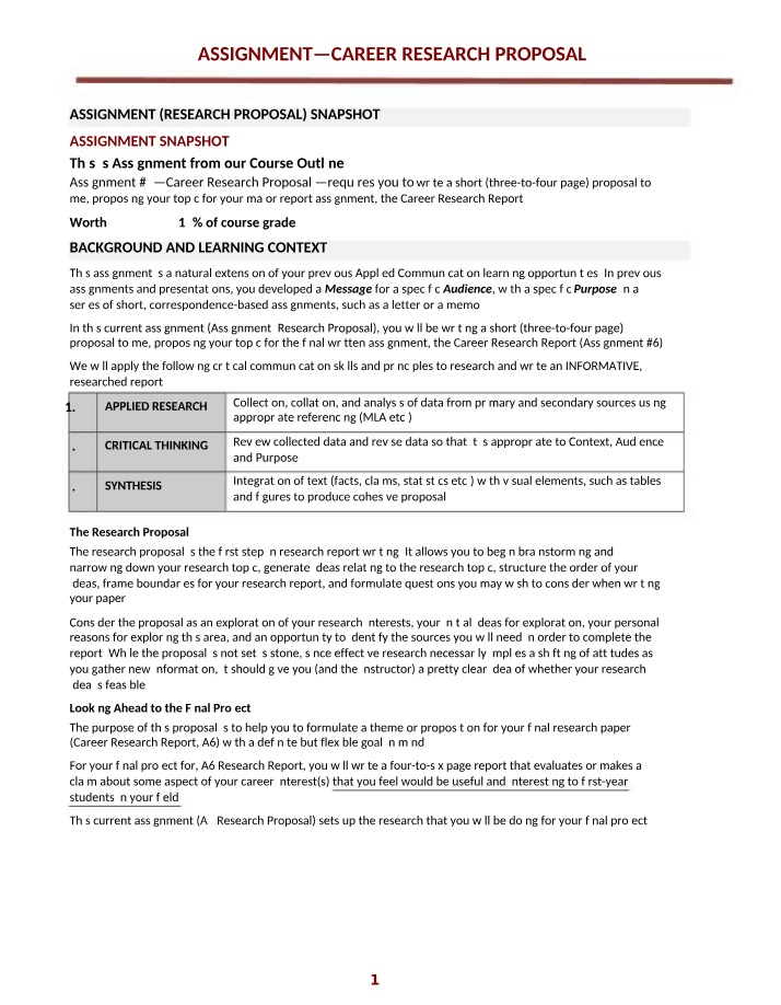 Career Research Assignment Proposal