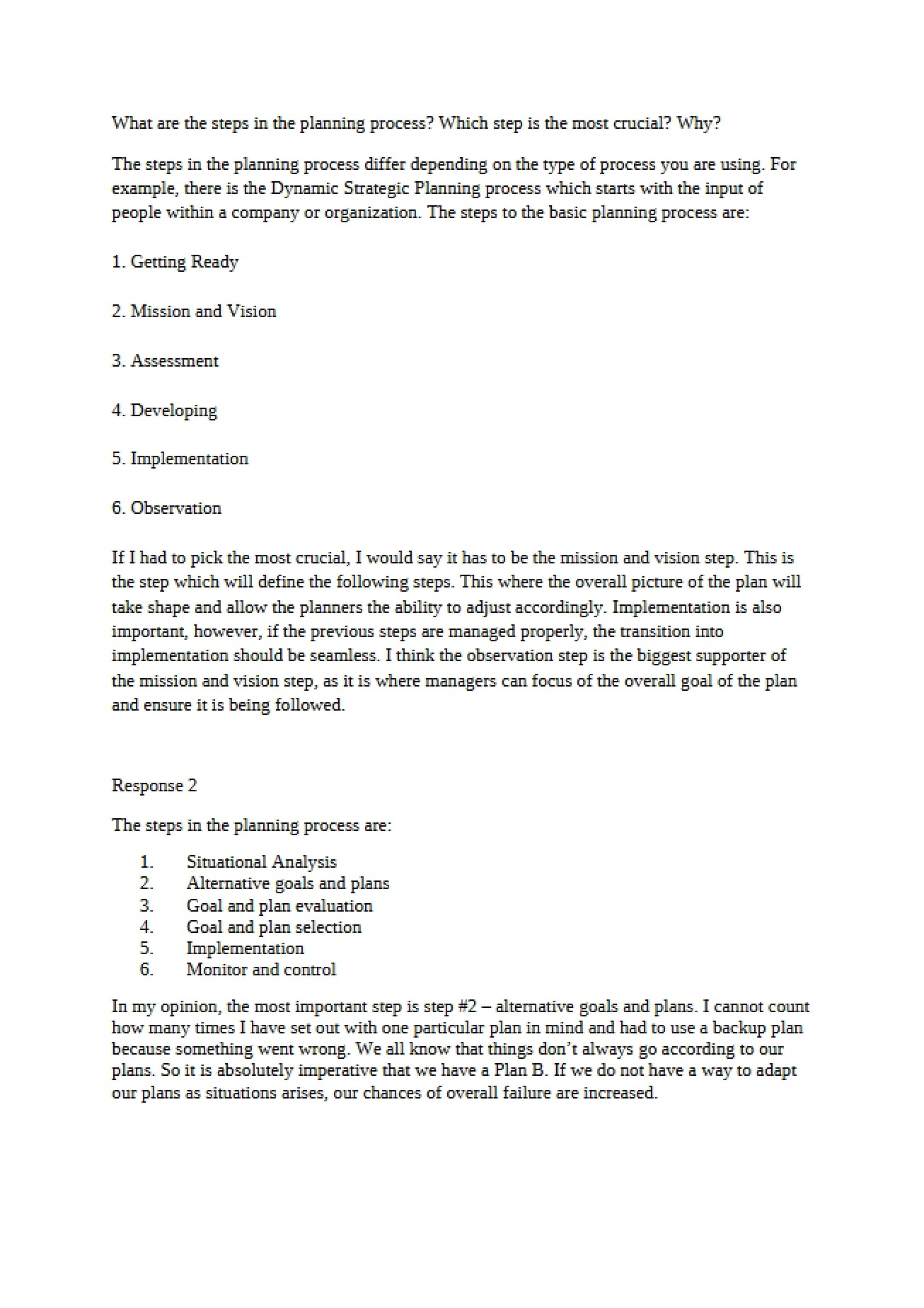 Steps of the Planning Process