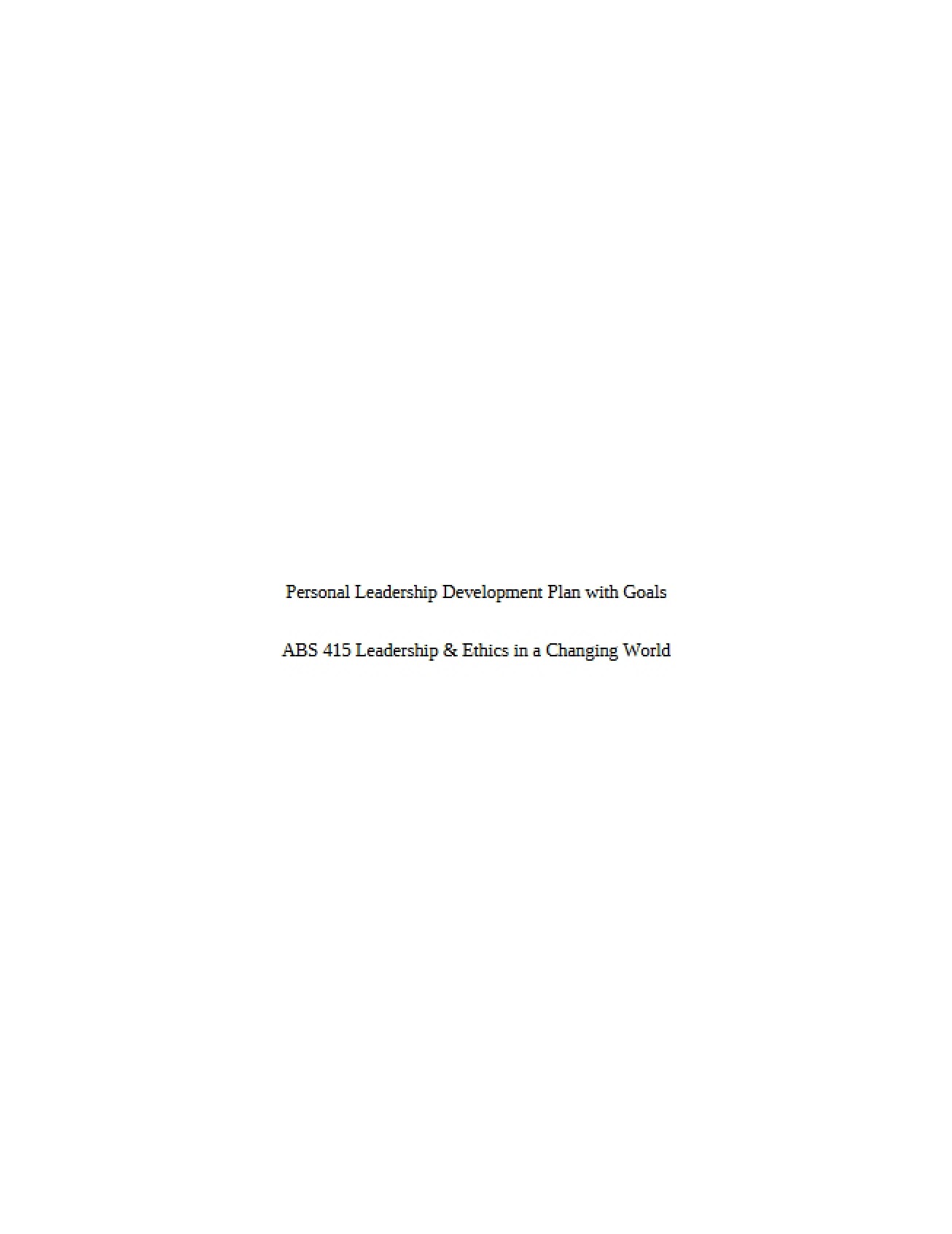 Personal Leadership Development Plan