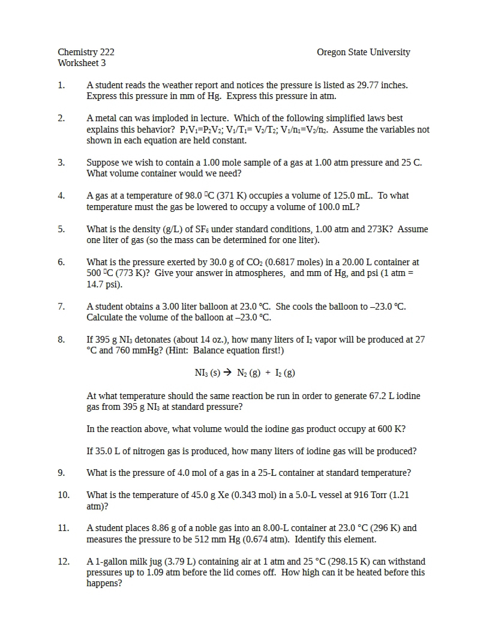 Worksheet 3 Chemistry 222