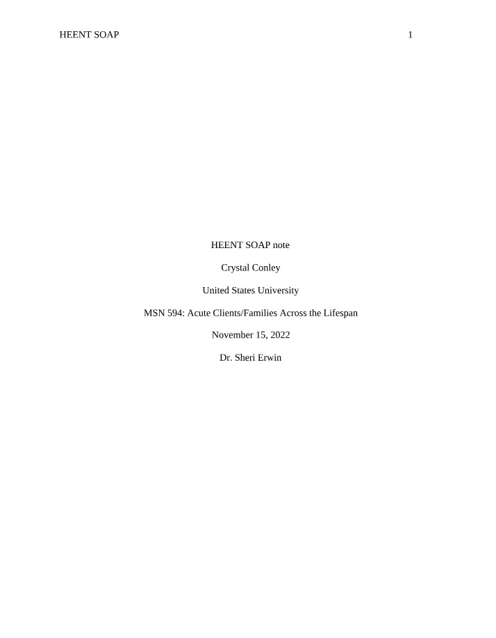 HEENT SOAP Note - Nasal Congestion, Watery Eyes, and Headache