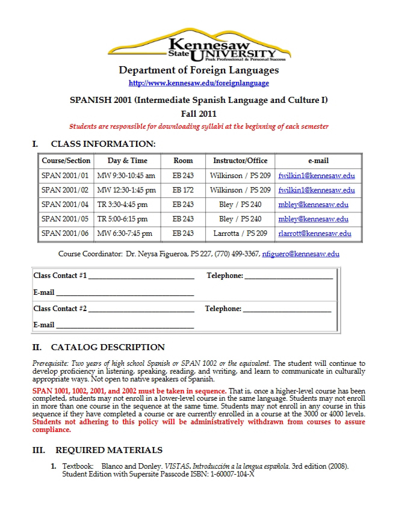 Syllabus and Policies for SPAN 2001