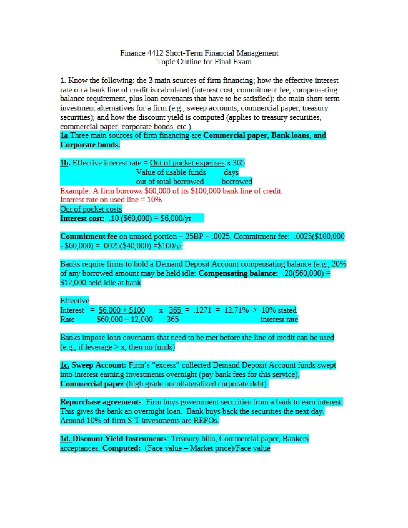 Final Exam Topic Outline