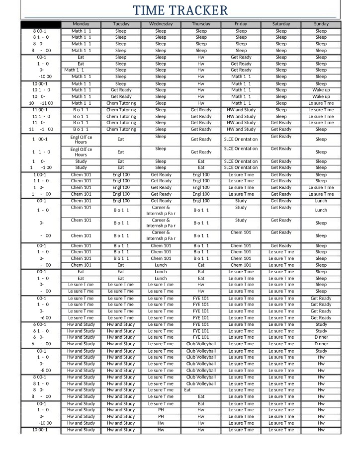 Study Schedule and Time Tracker