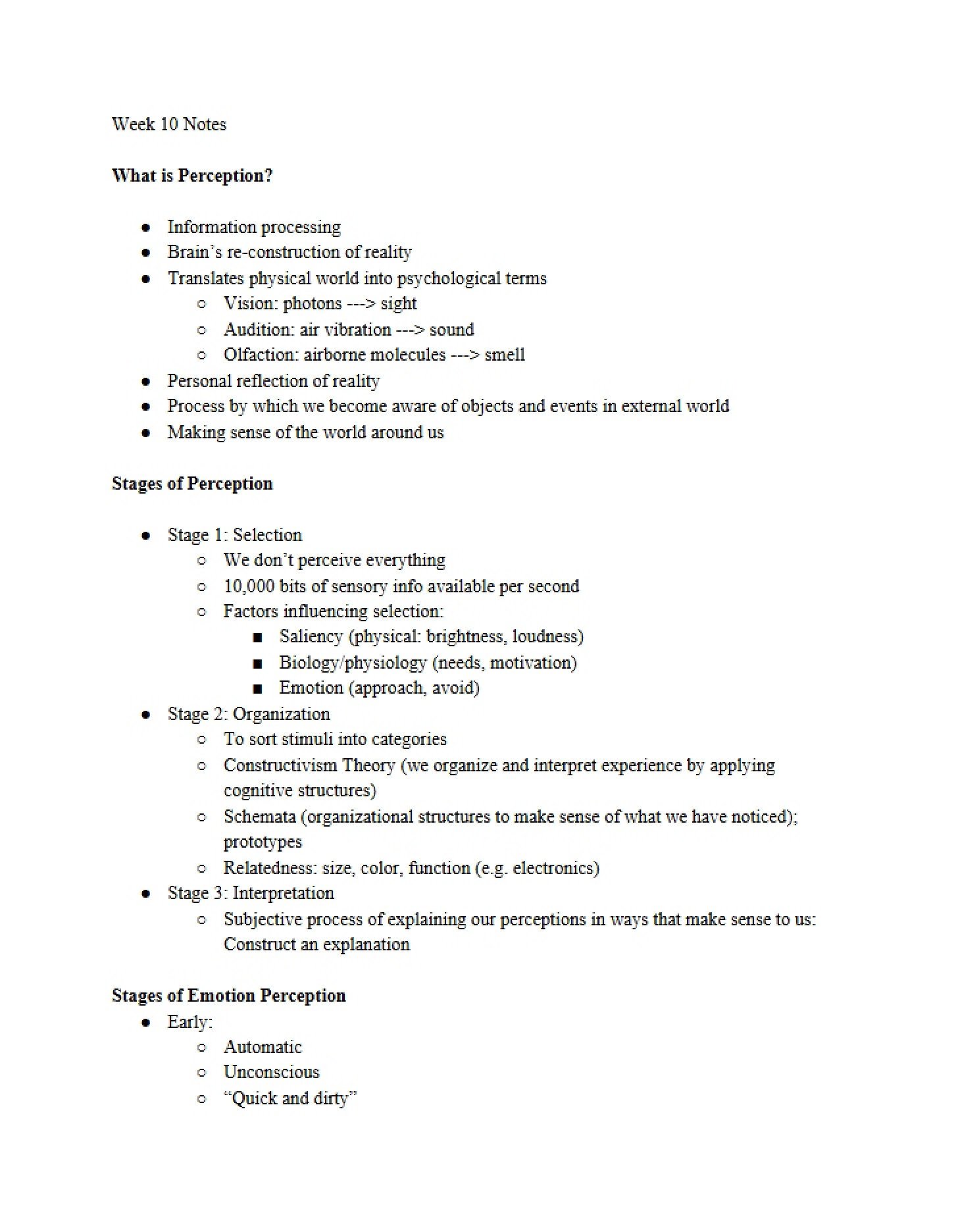 Notes Week Ten