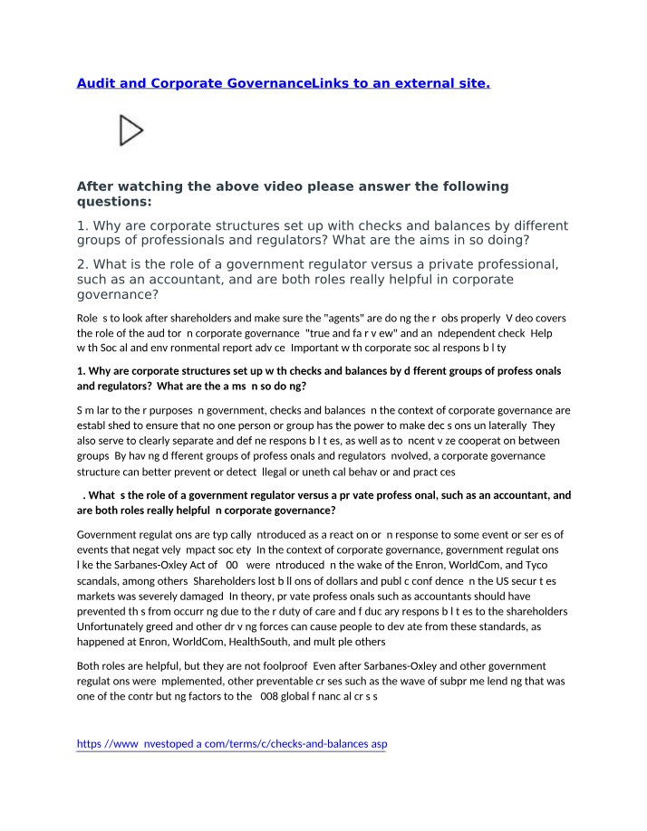 Checks and Balances in Corporate Governance