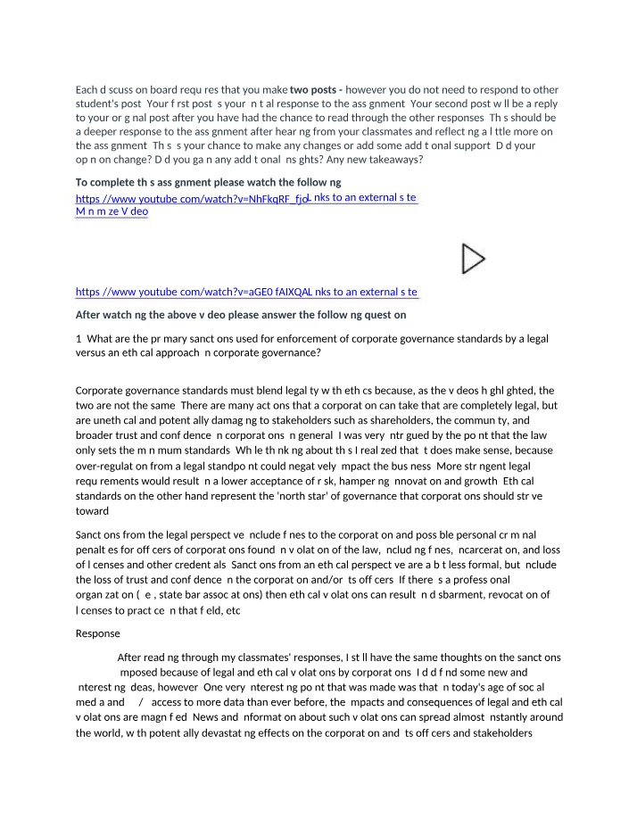 Legal vs Ethical Enforcement of Corporate Governance Standards