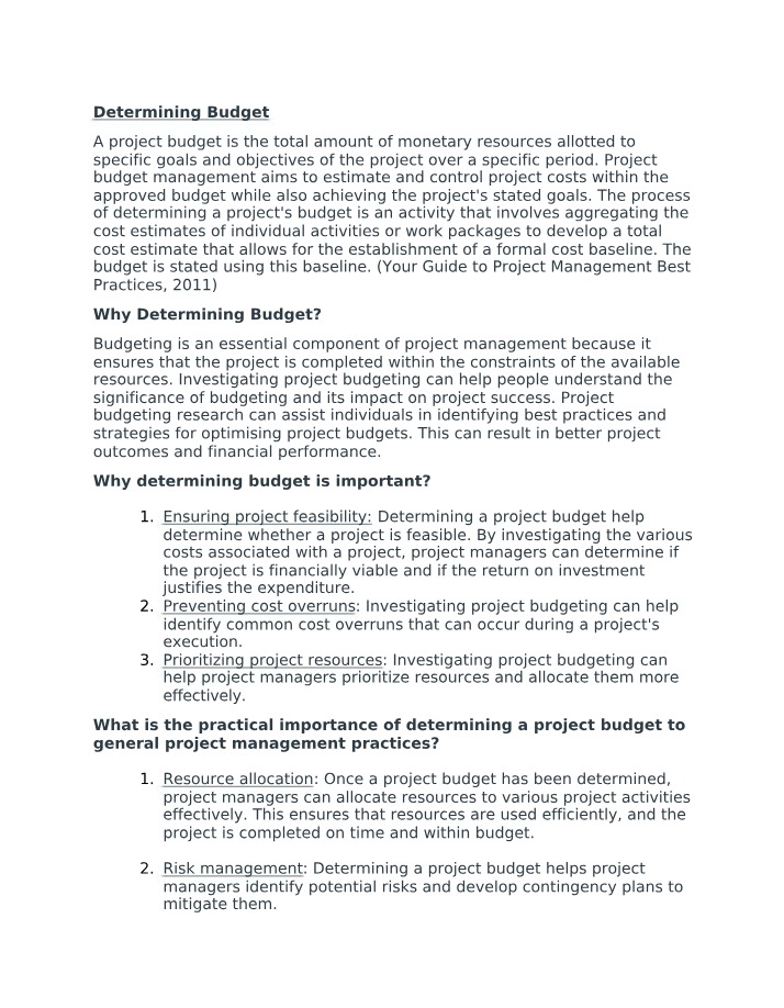 Best Practices for Determining Project Budgets