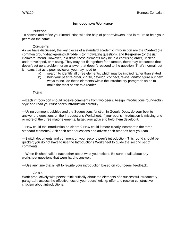 Refining Academic Introductions - Peer Review Workshop
