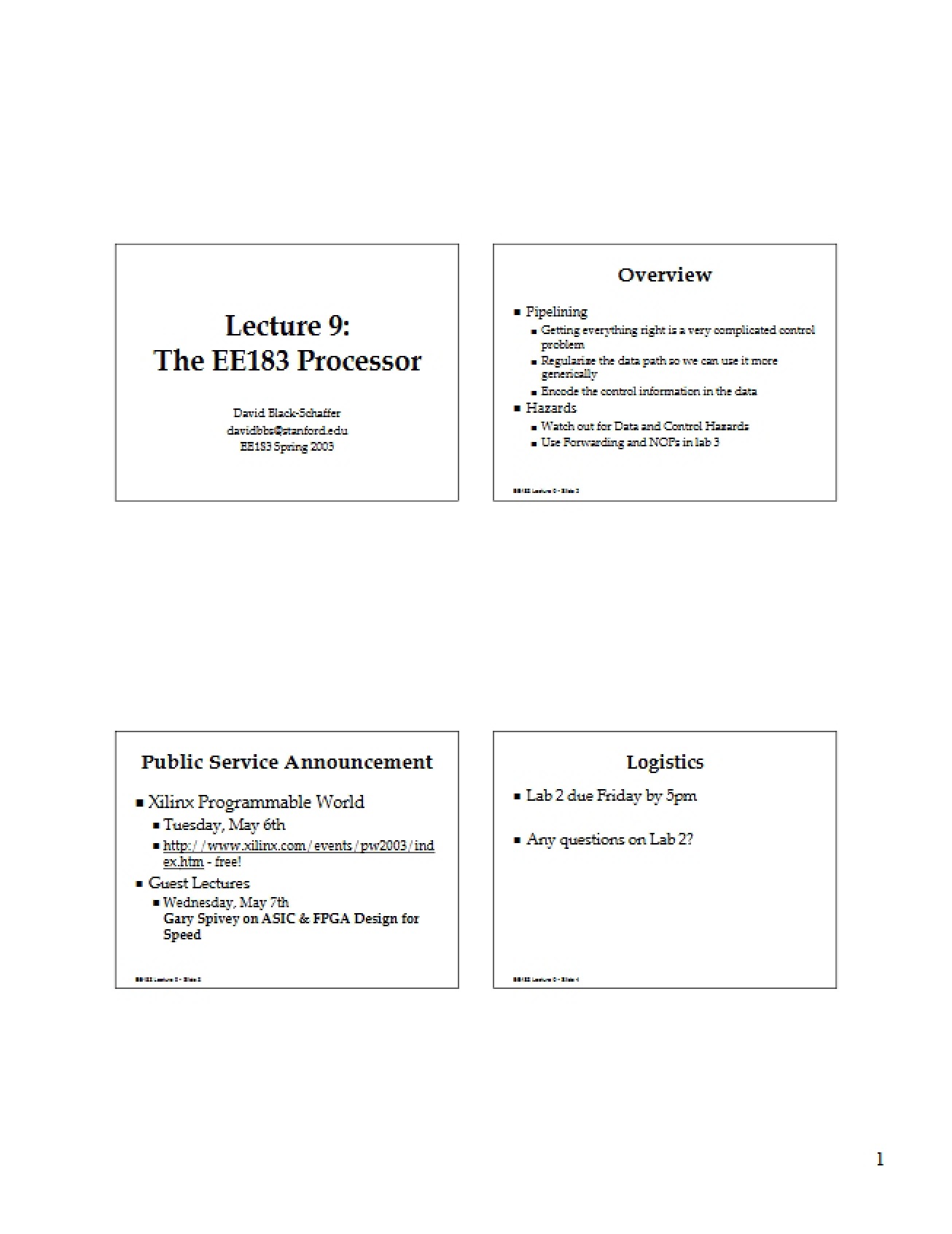Introduction to the EE183 Processor