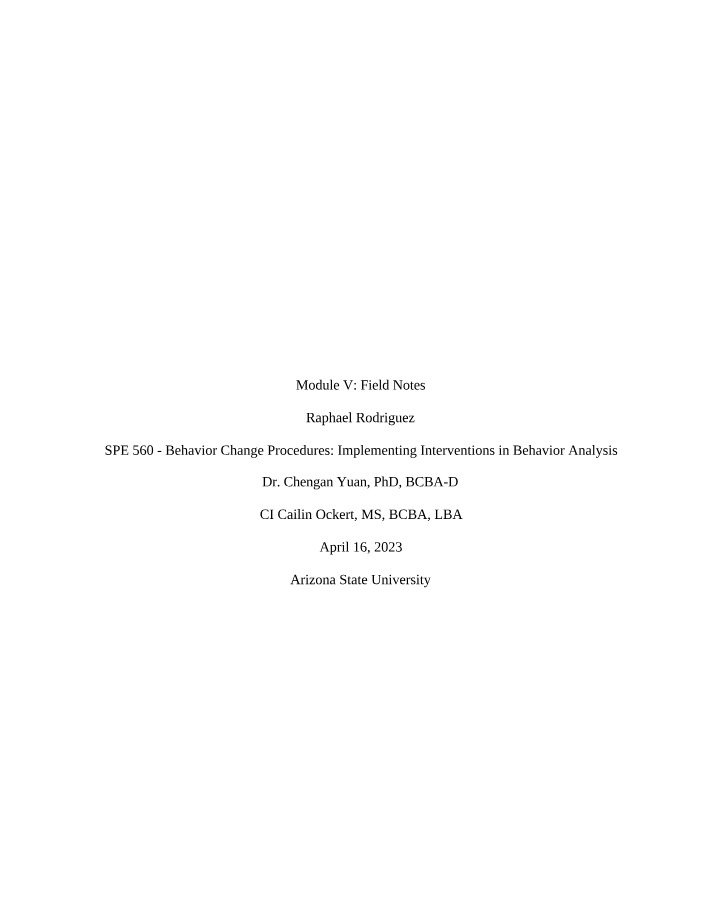 Field Notes on Behavior Change Procedures - SPE 560