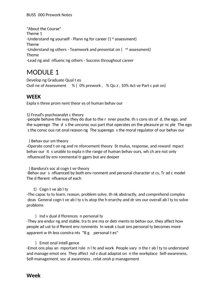 BUSS2000 Notes for Prework