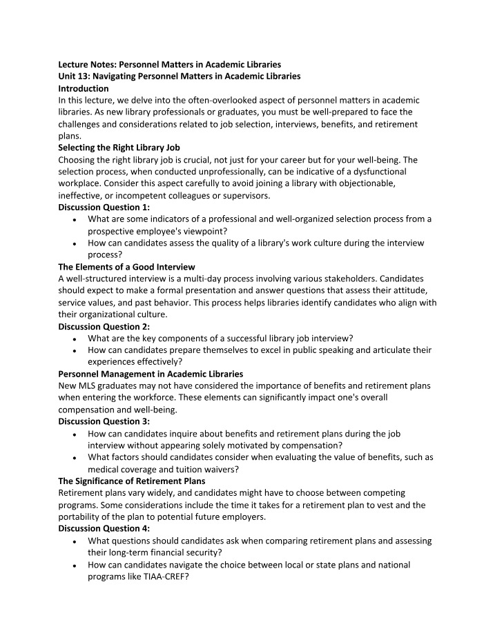 Academic Libraries - Personnel Matters
