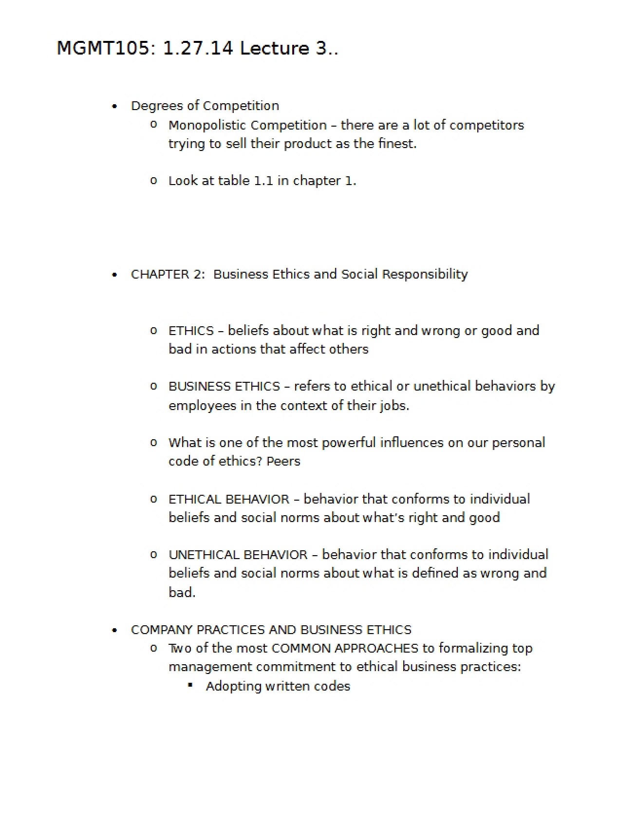 MGMT 105 Lecture 3 (January 27, 2014)