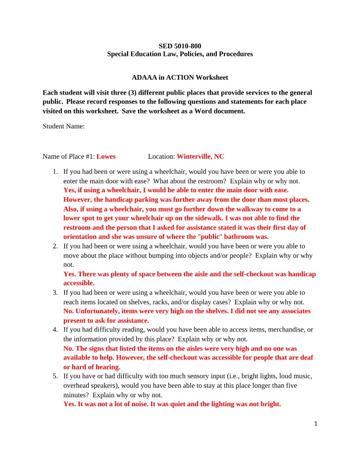 Worksheet - ADAAA in Action