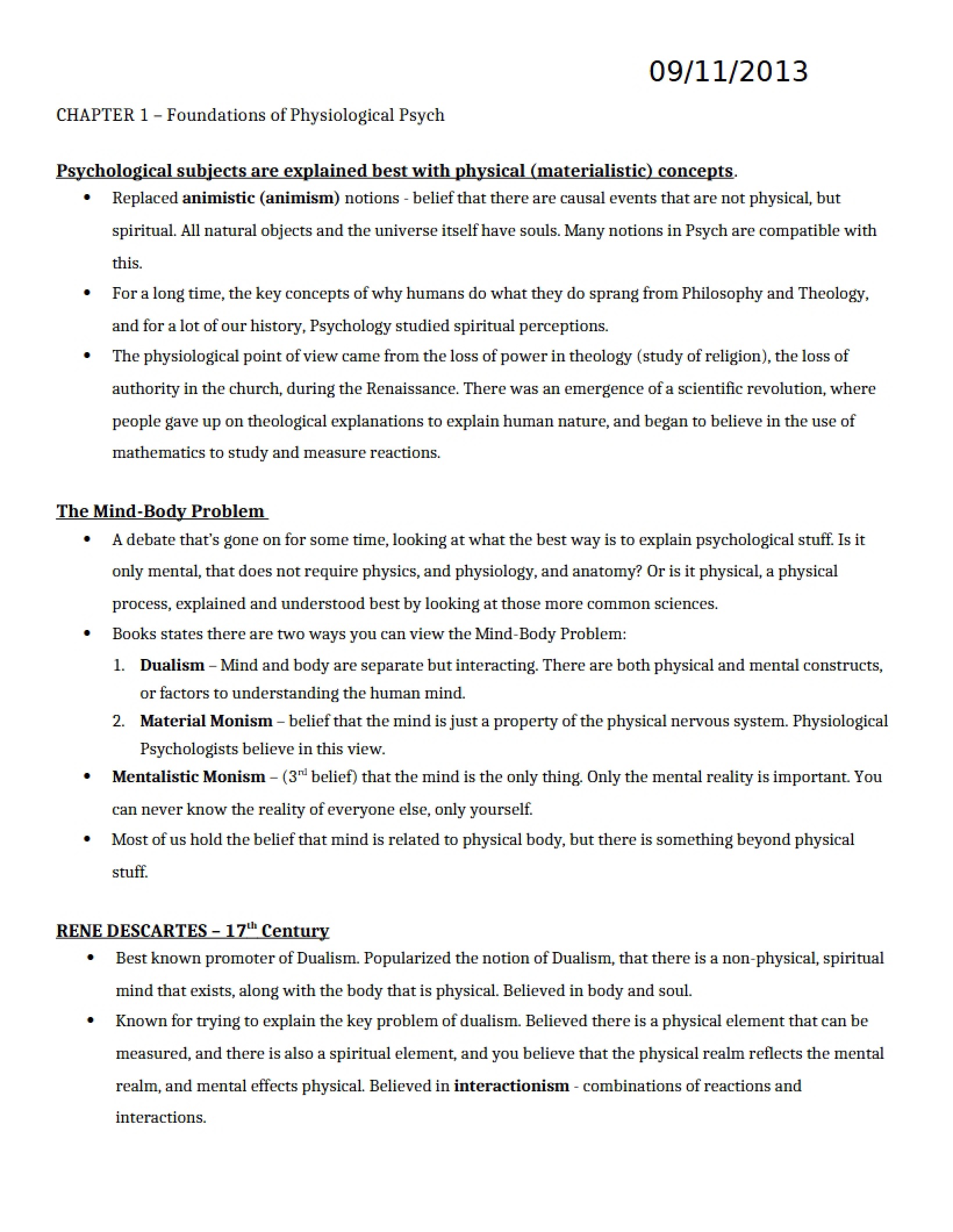 Physiological Psych Foundations - Chapter 1