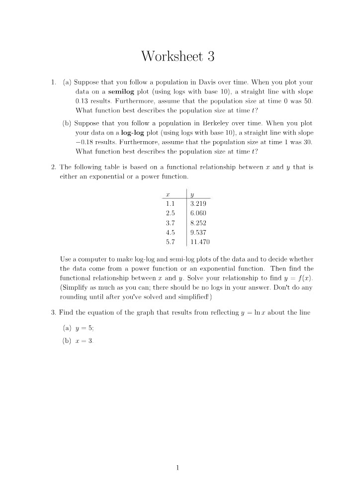 Worksheet 3 for CHE 118A