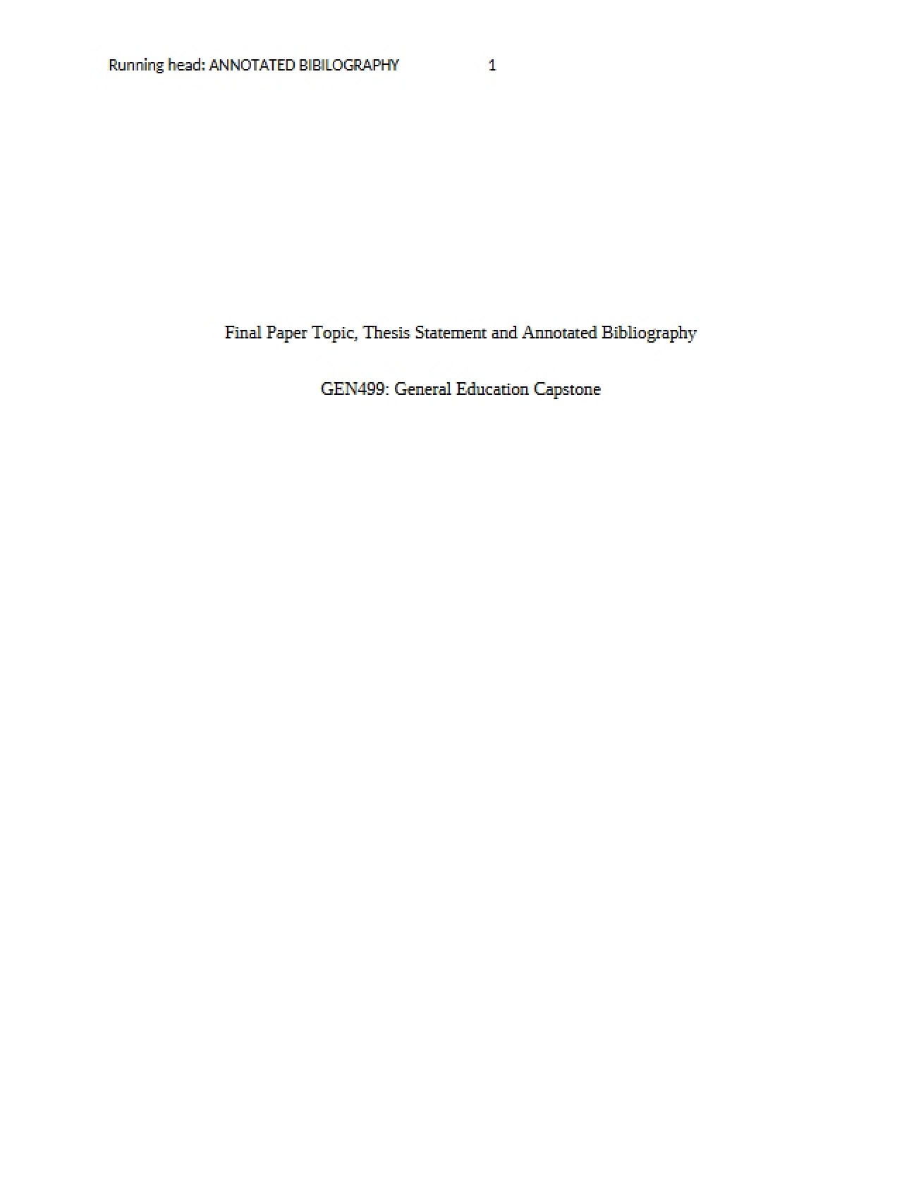 Final Paper Topic, Thesis, and Annotated Bib