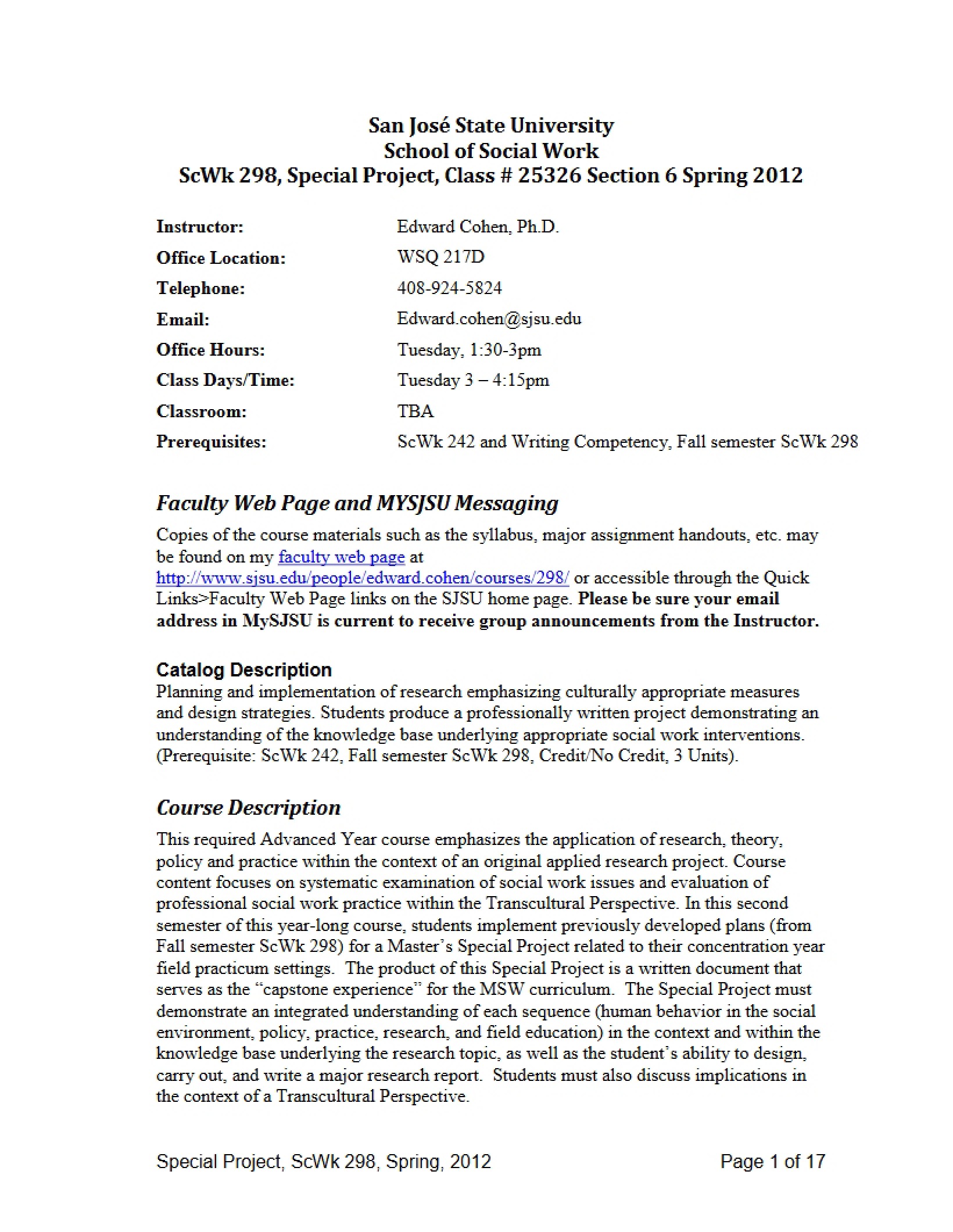 Special Study Syllabus
