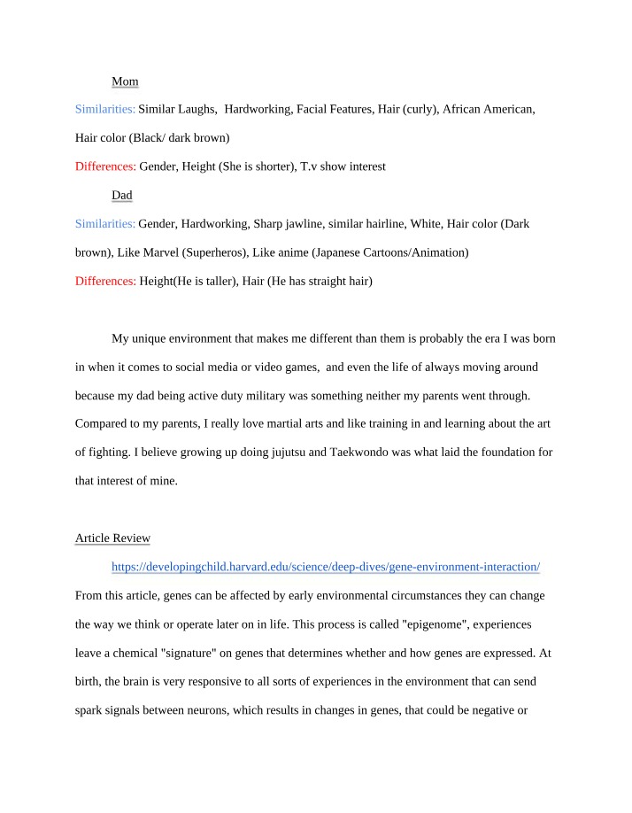 Similarities and Differences Between Parents