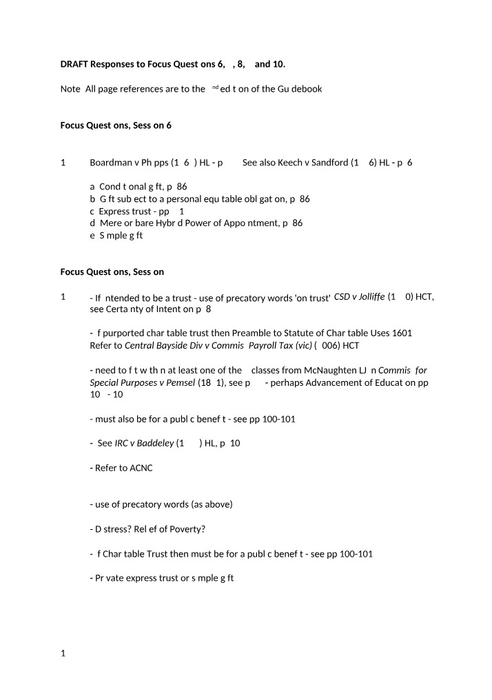 Draft Responses for Sessions 6-10