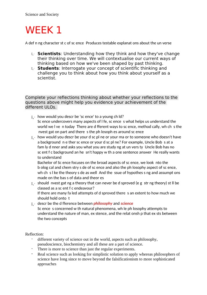 Reflections and Lecture Notes - Science and Society