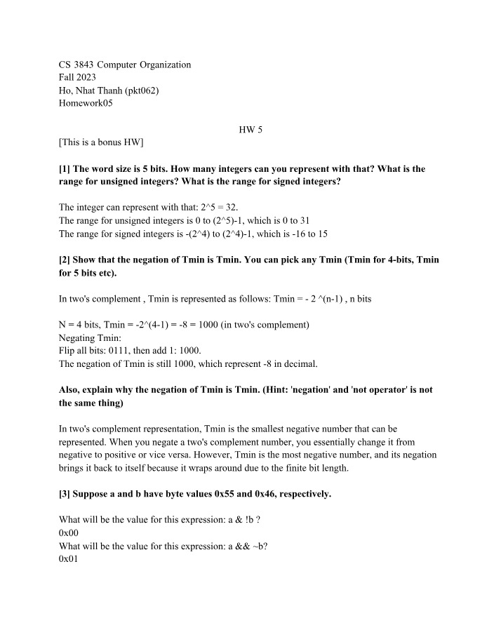 Integer Representation & Two's Complement - Computer Organization