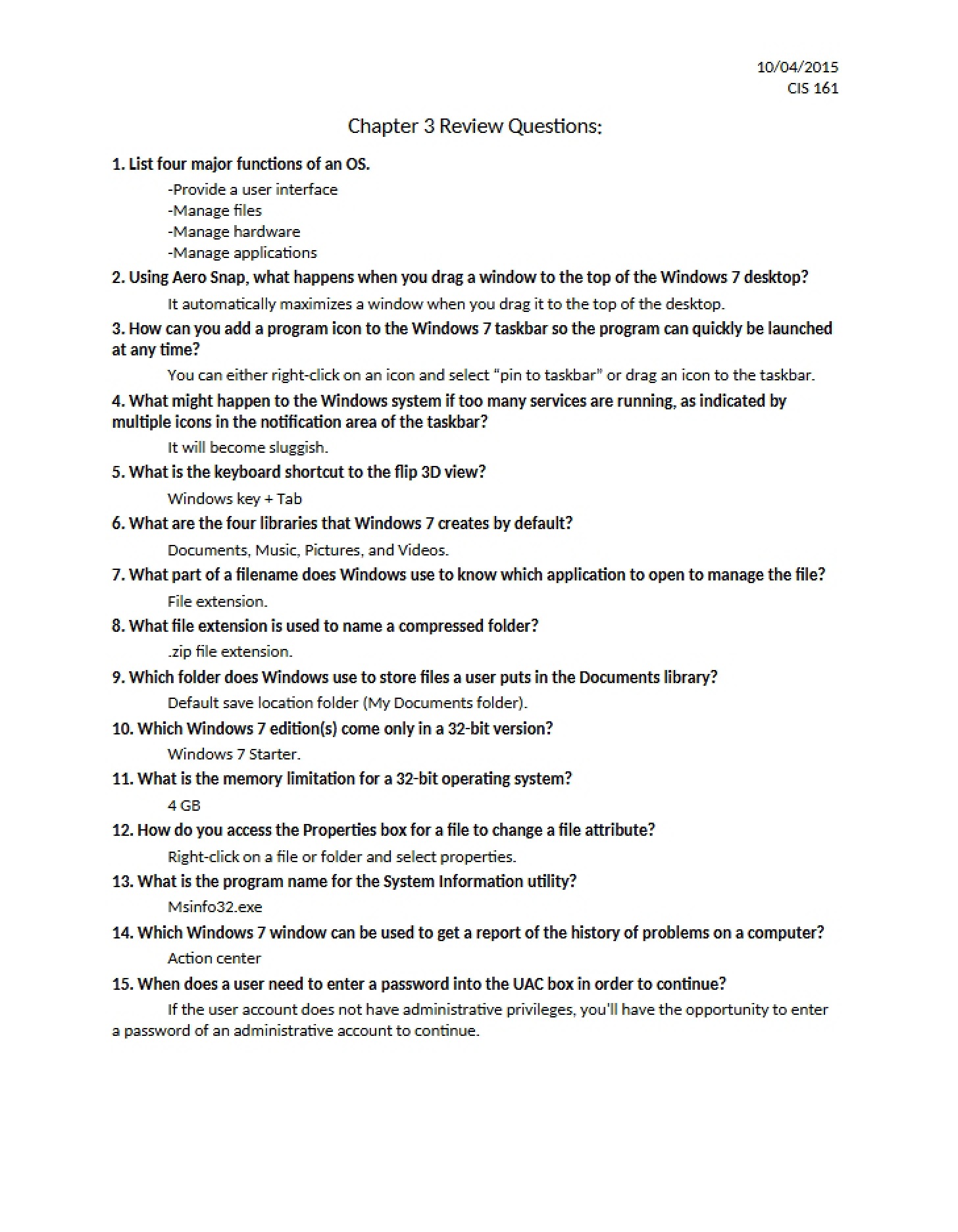 Questions for Chapter 3 Review
